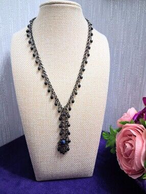 Dark Crystals Beaded Gothic Drop Necklace Elegant Flower